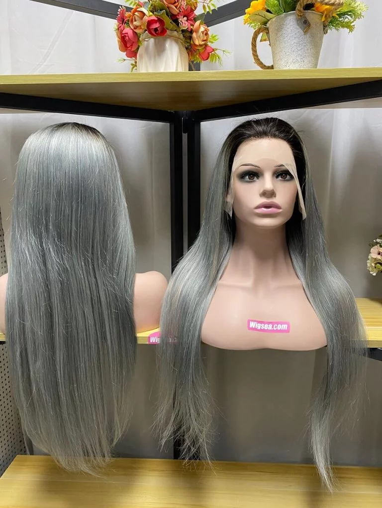 gray color lace front wig 